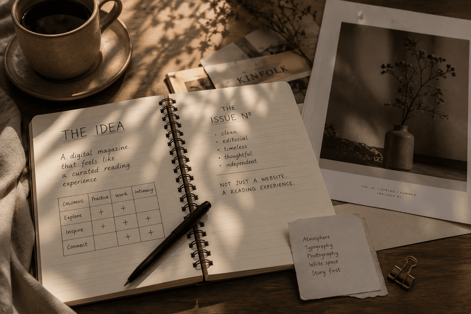 Early ideas and notes for The Issue magazine