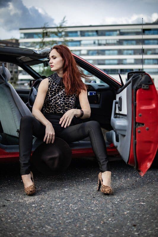 Crimson silk fashion editorial look in Trinity phase two