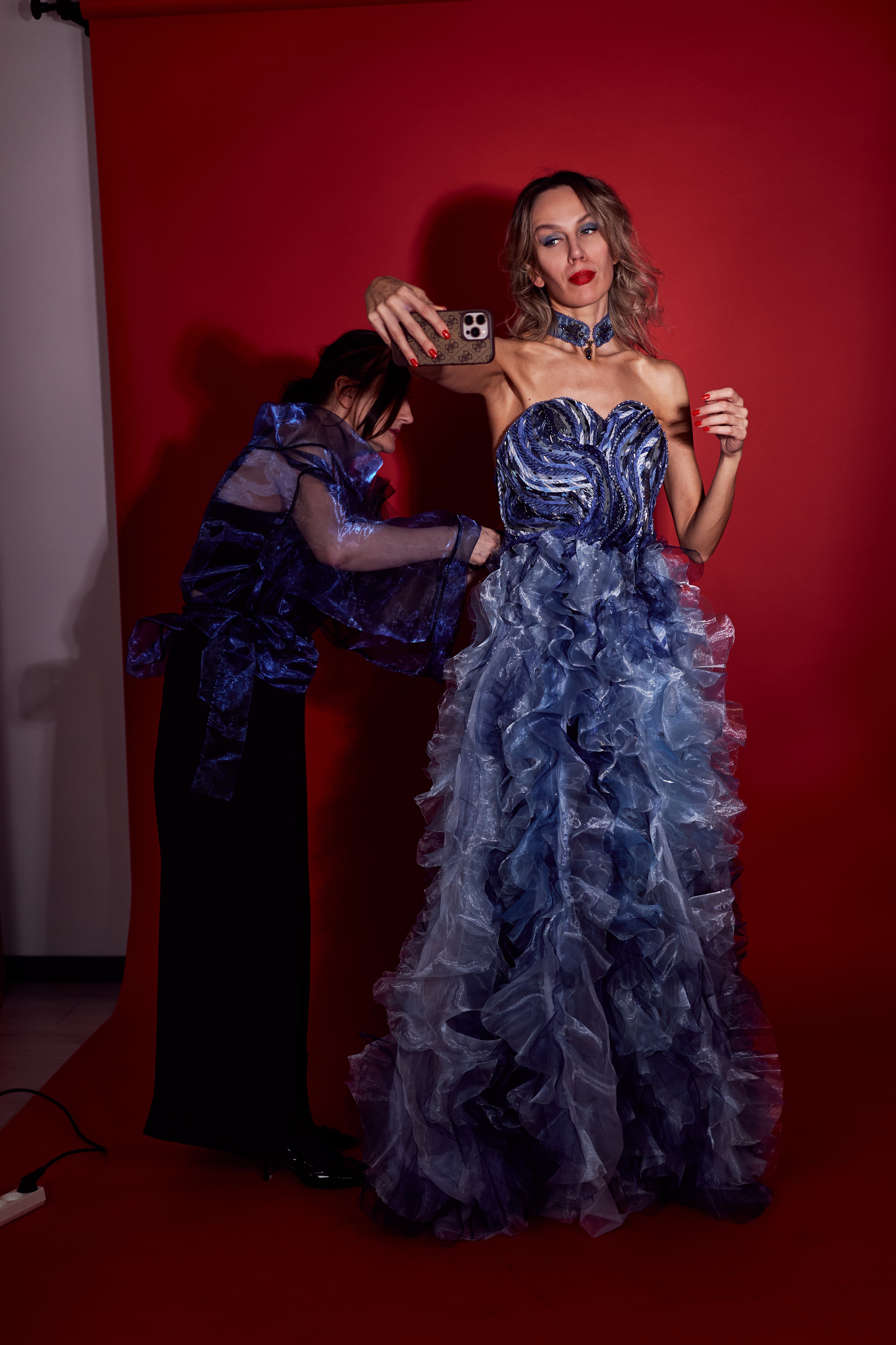 Handmade designer gown created from recycled textiles for fashion editorial